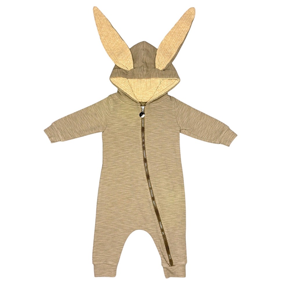Lala Baby Bunny Rabbit Hooded Romper Small Waffle Knit Zip Up Jumpsuit 6-12 mo